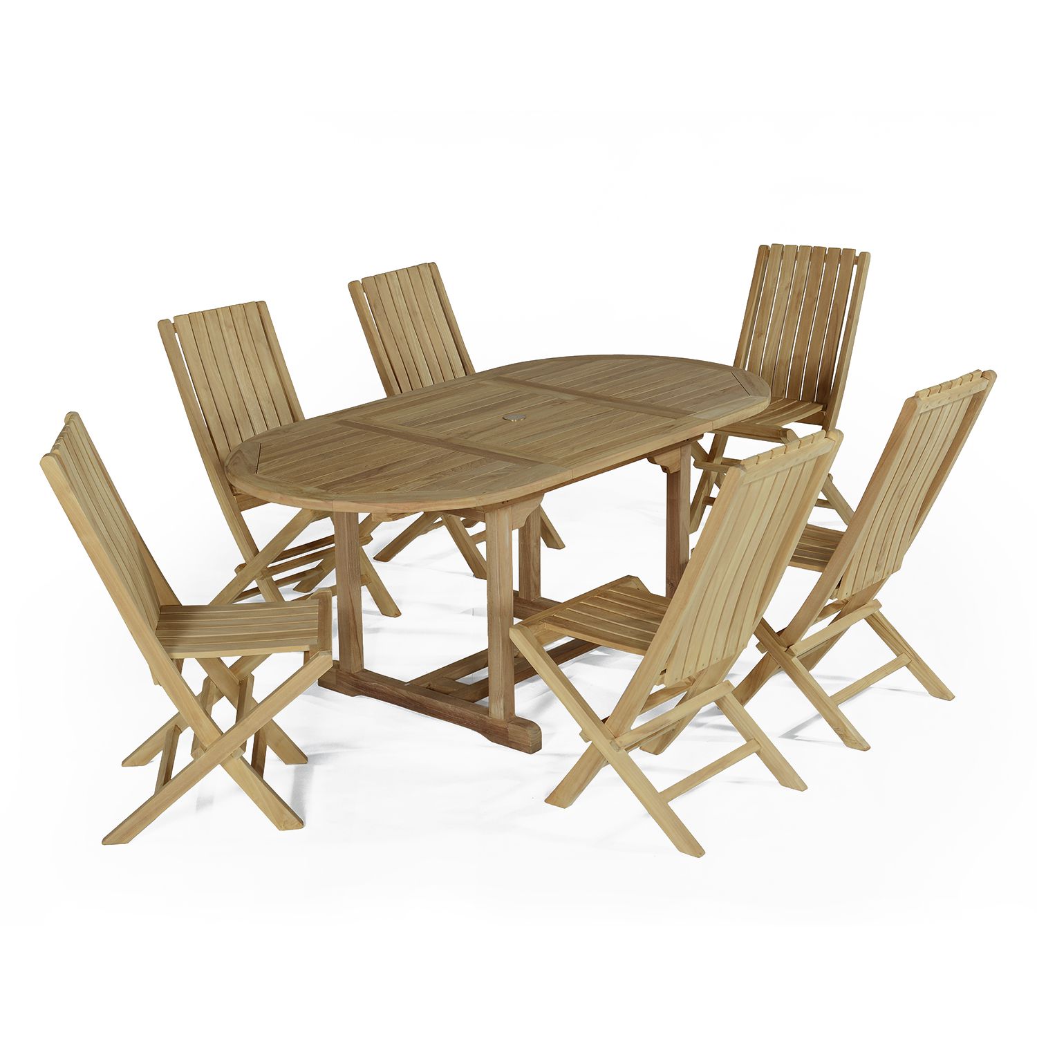 Salon de jardin en teck, 6 places, extensible
