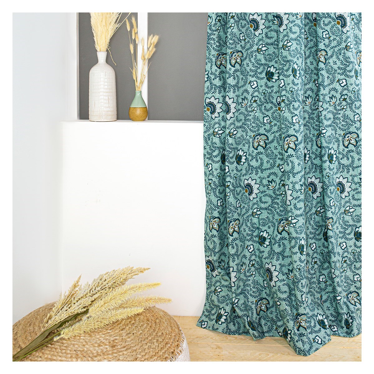Rideau imprimé bohème en Coton Vert 140x240 cm Rideau imprimé bohème en Coton Vert 140x240 cm
