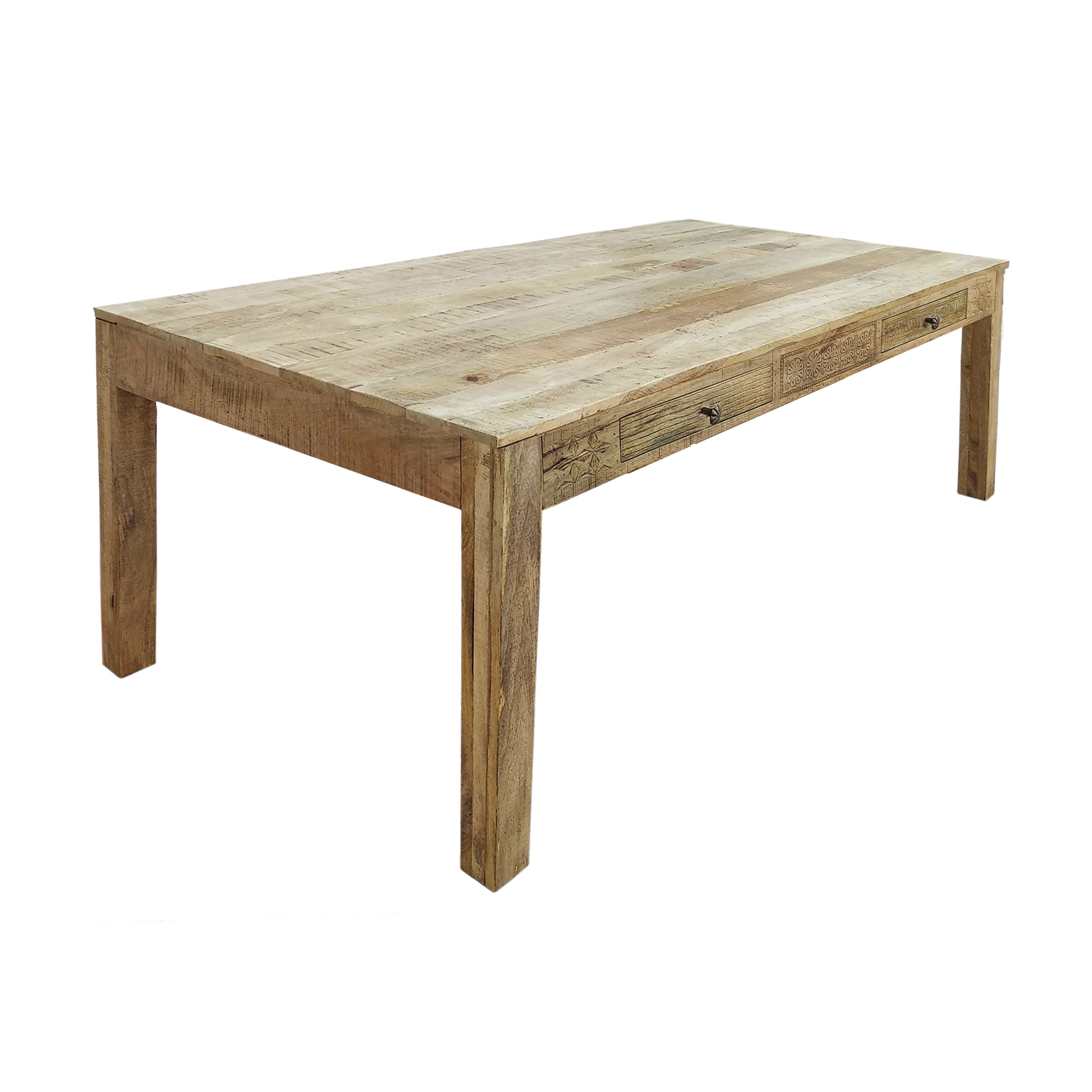 Table en bois 8 places à motifs gravés 200 cm
