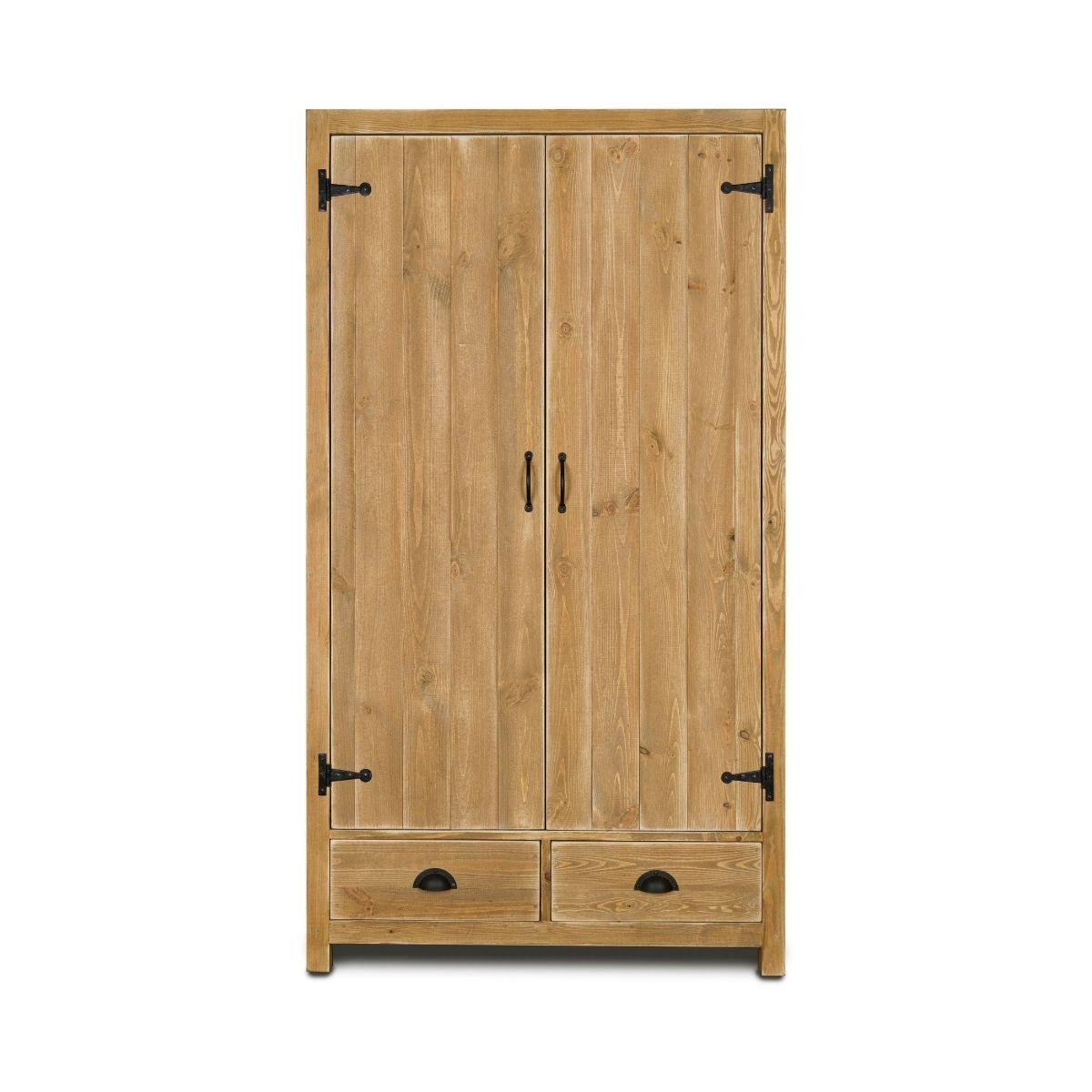 Armoire 2 portes 2 tiroirs pin massif bois vieilli Armoire 2 portes 2 tiroirs pin massif bois vieilli
