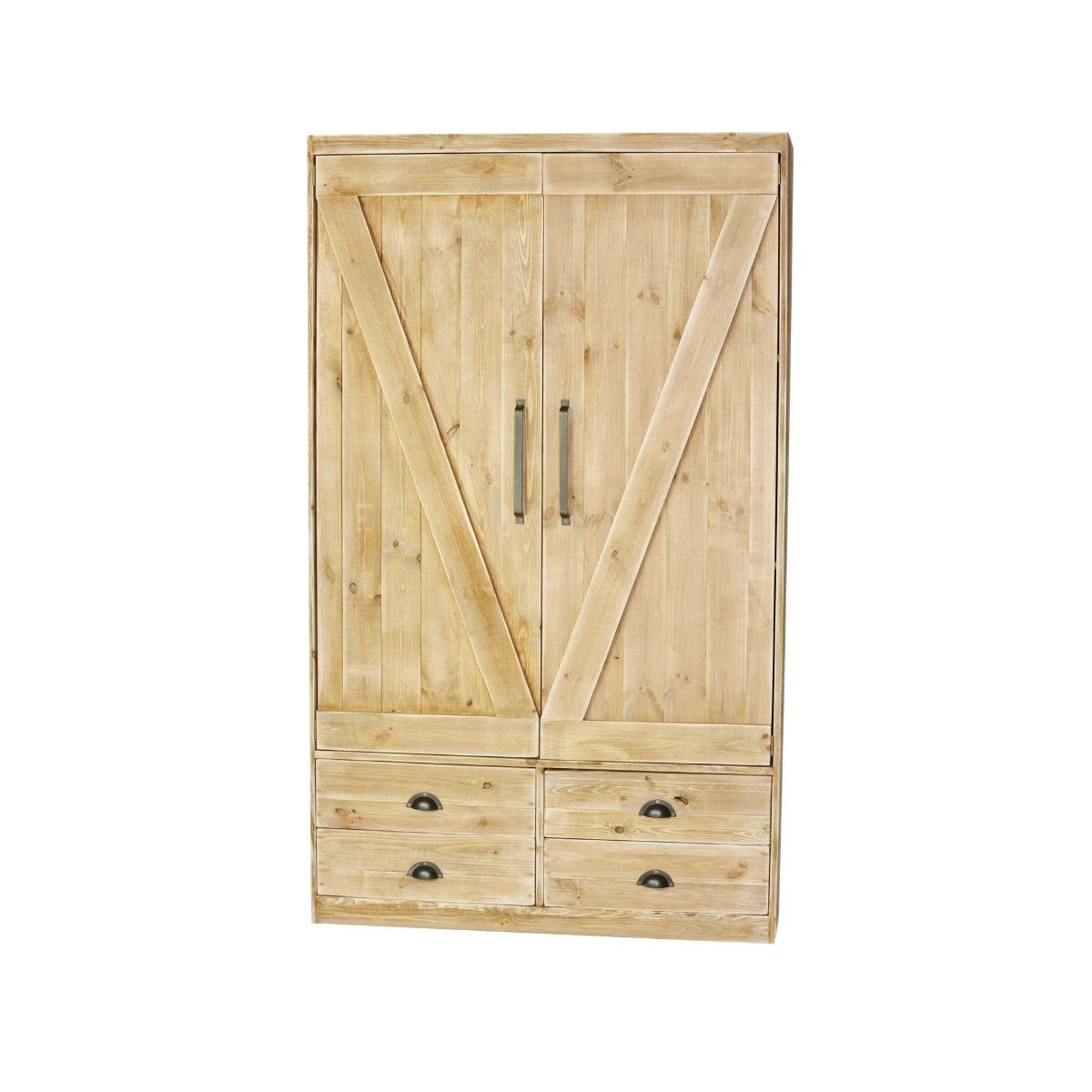 Armoire 2 portes 4 tiroirs pin massif bois vieilli Armoire 2 portes 4 tiroirs pin massif bois vieilli