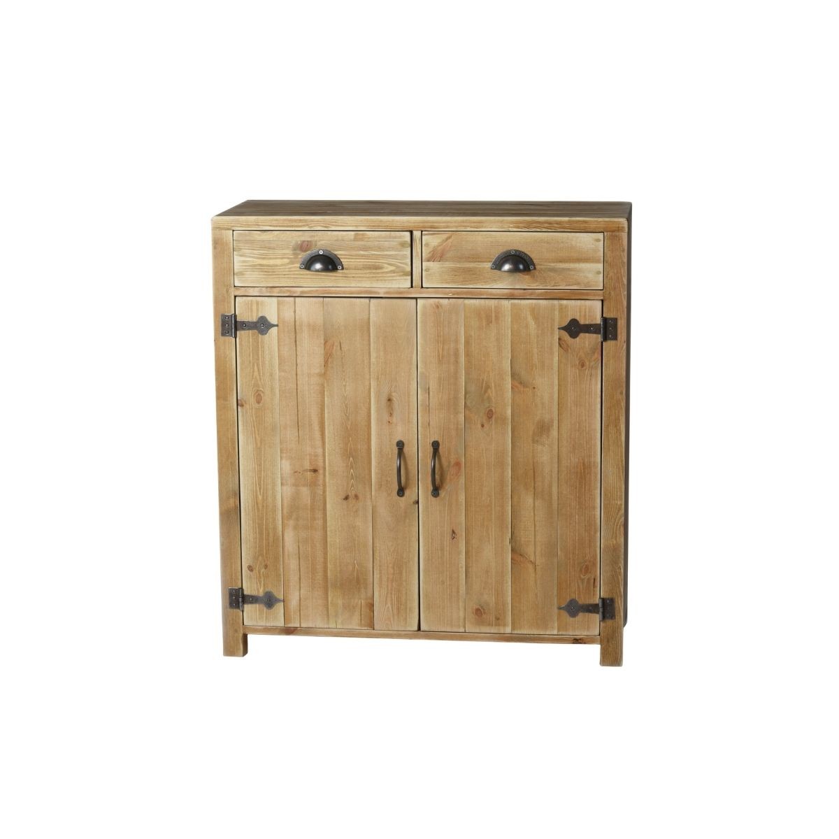 Buffet 2 portes 2 tiroirs pin massif bois vieilli