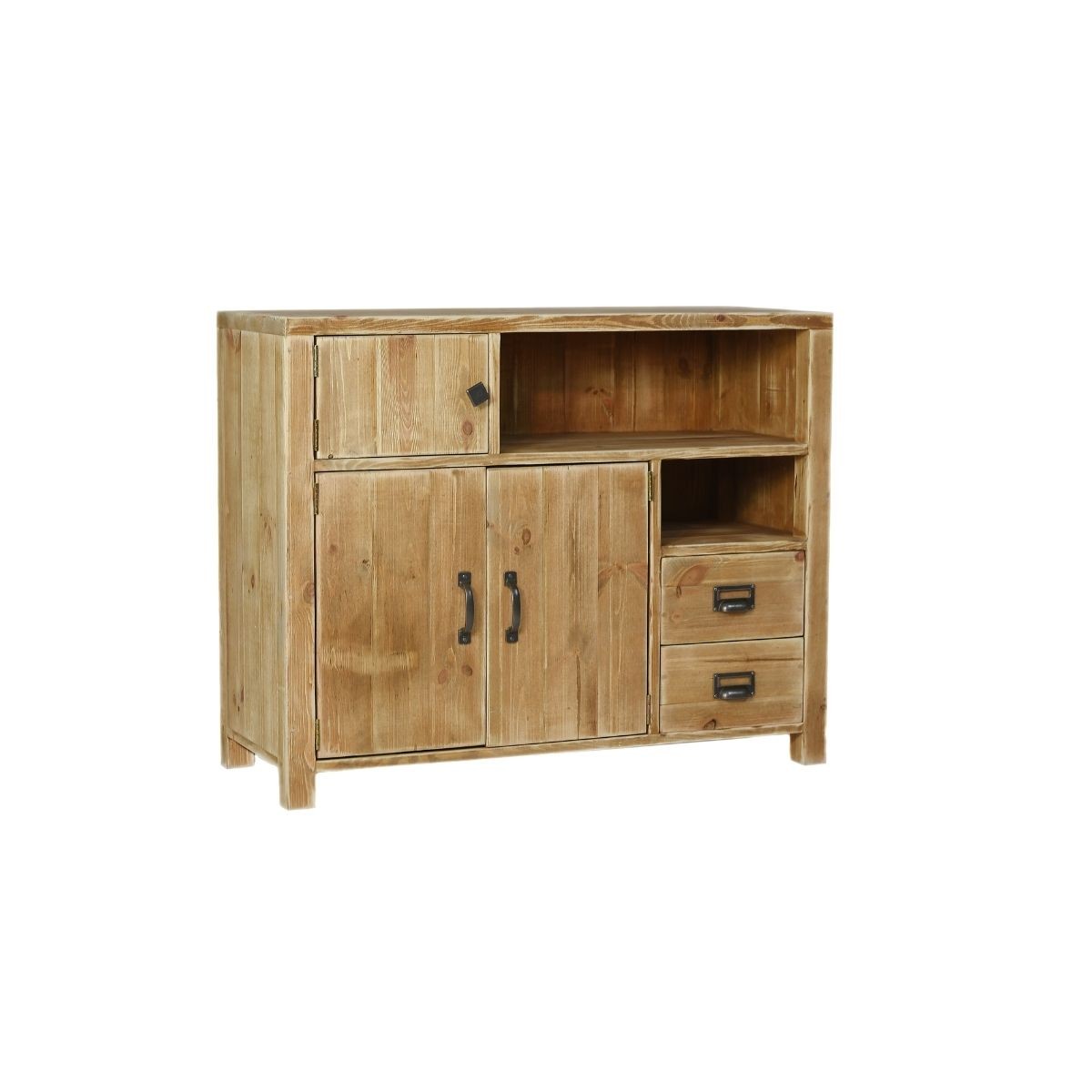 Buffet 3 portes 2 tiroirs pin massif bois vieilli