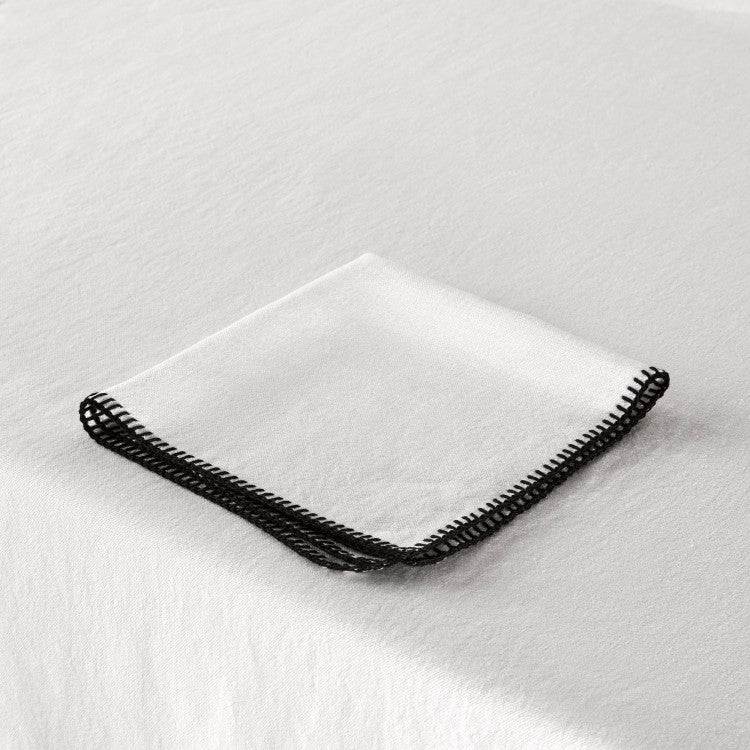 Nappe rectangulaire 140x250 cm Blanc et feston noir en Lin