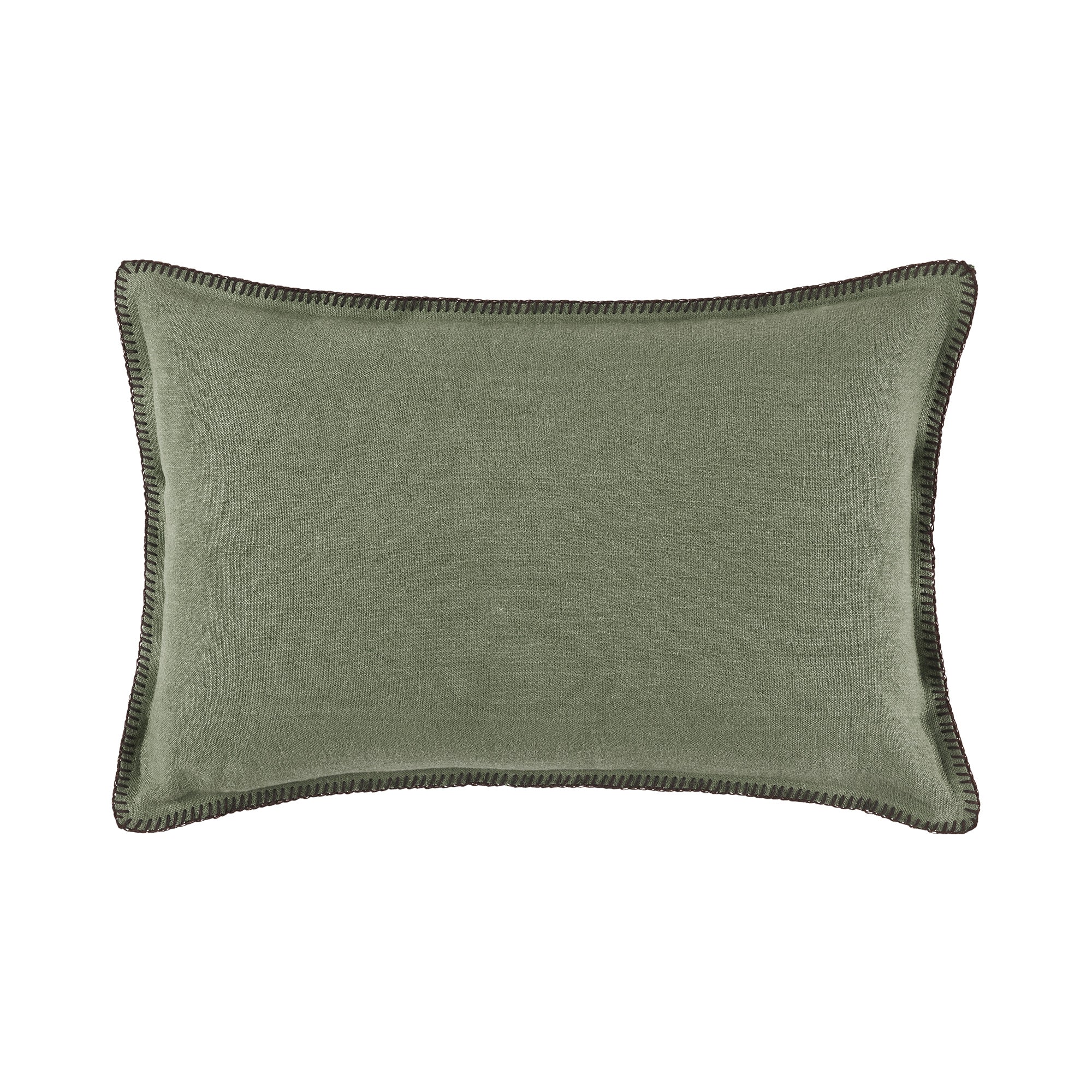 Housse de coussin 40x60 cm Kaki grisé et feston noir en Lin Housse de coussin 40x60 cm Kaki grisé et feston noir en Lin