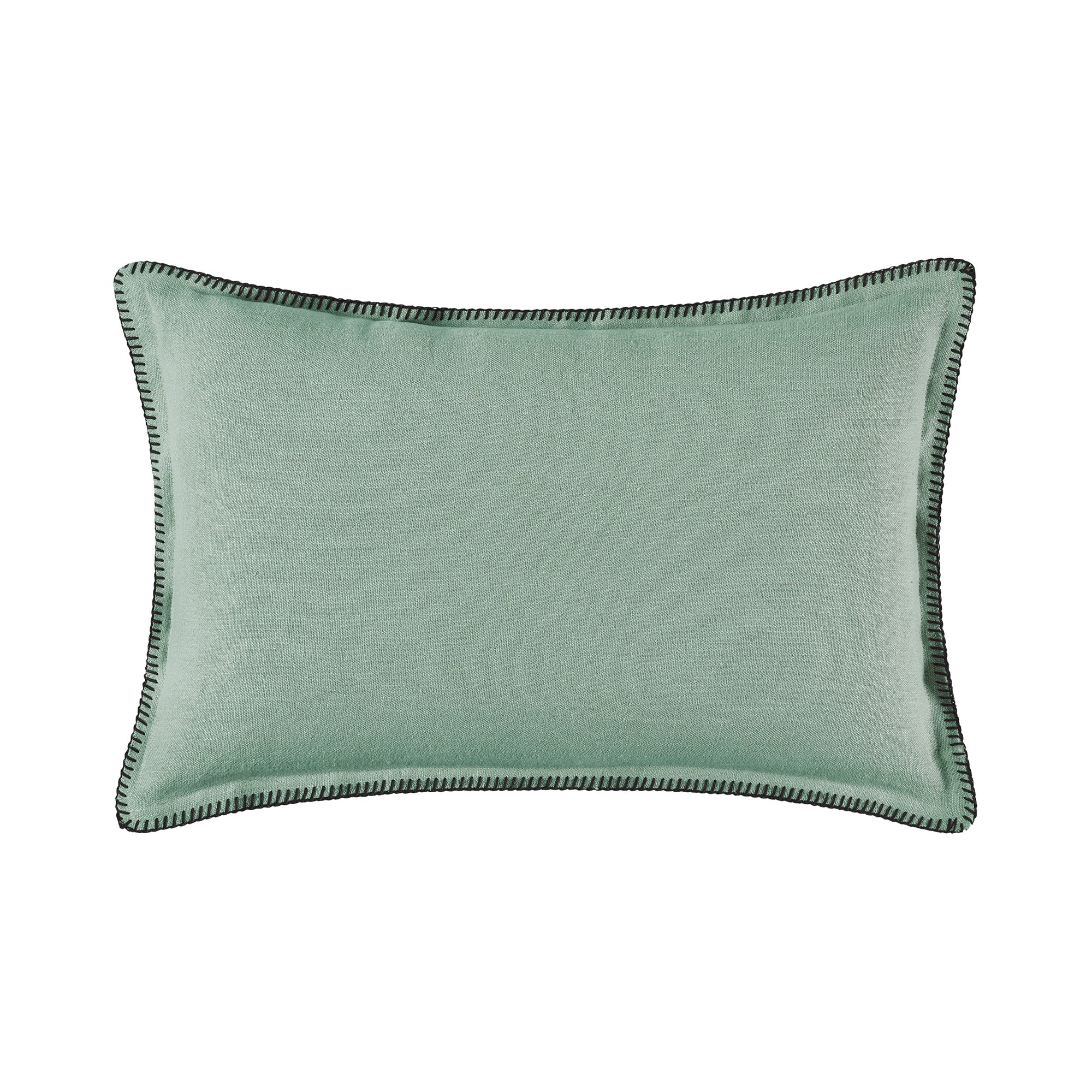 Housse de coussin 40x60 cm Vert et feston noir en Lin Housse de coussin 40x60 cm Vert et feston noir en Lin