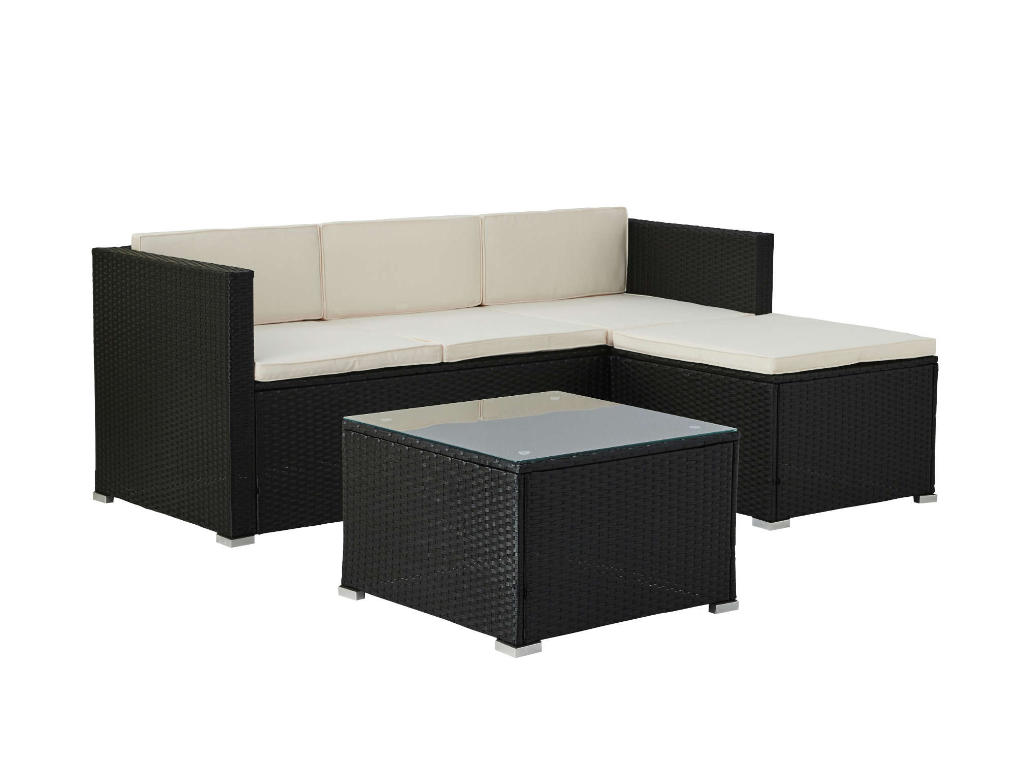 Salon bas de jardin 4 places modulable en résine tressée noire