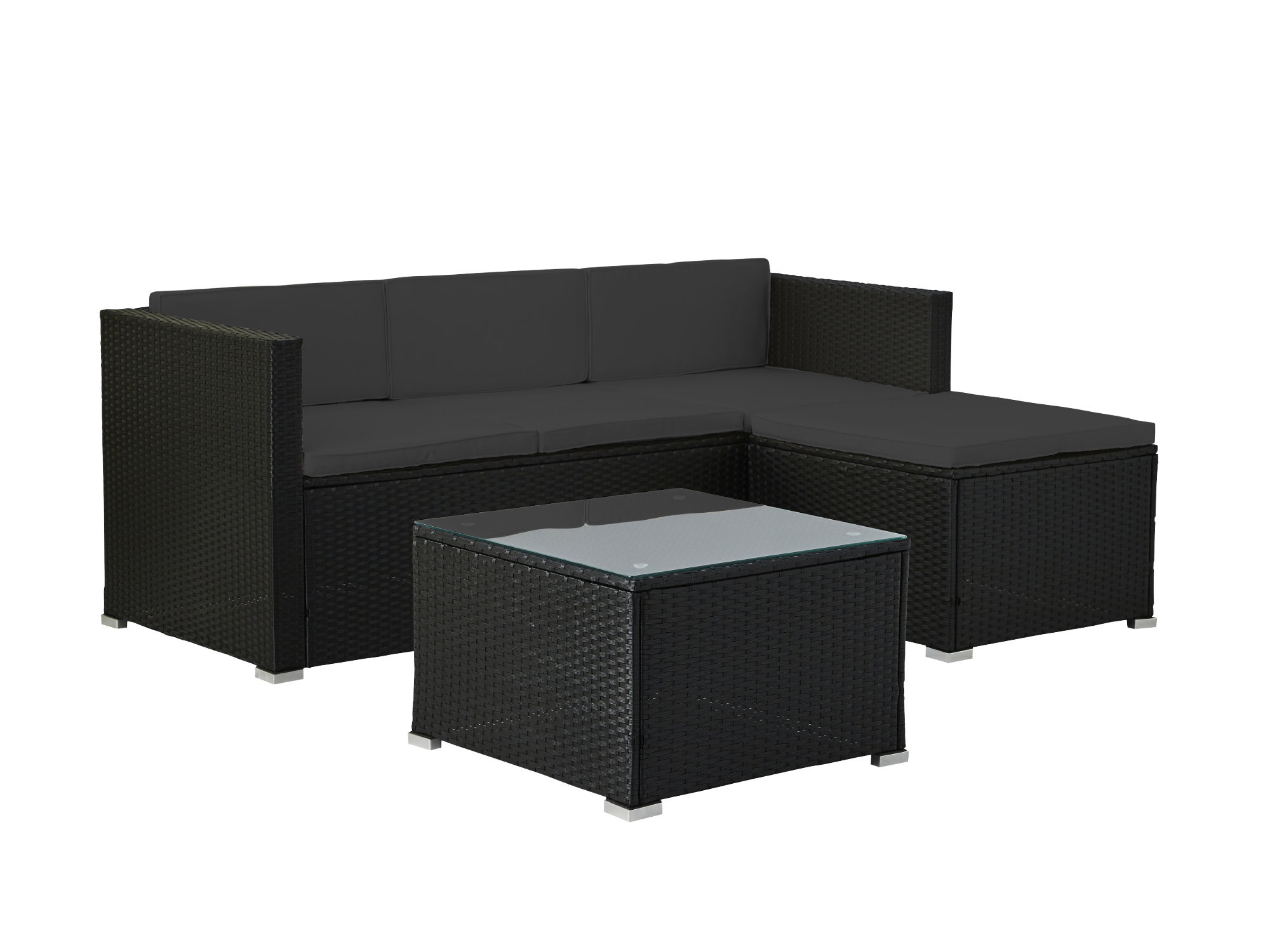 Salon bas de jardin 4 places modulable en résine tressée noire