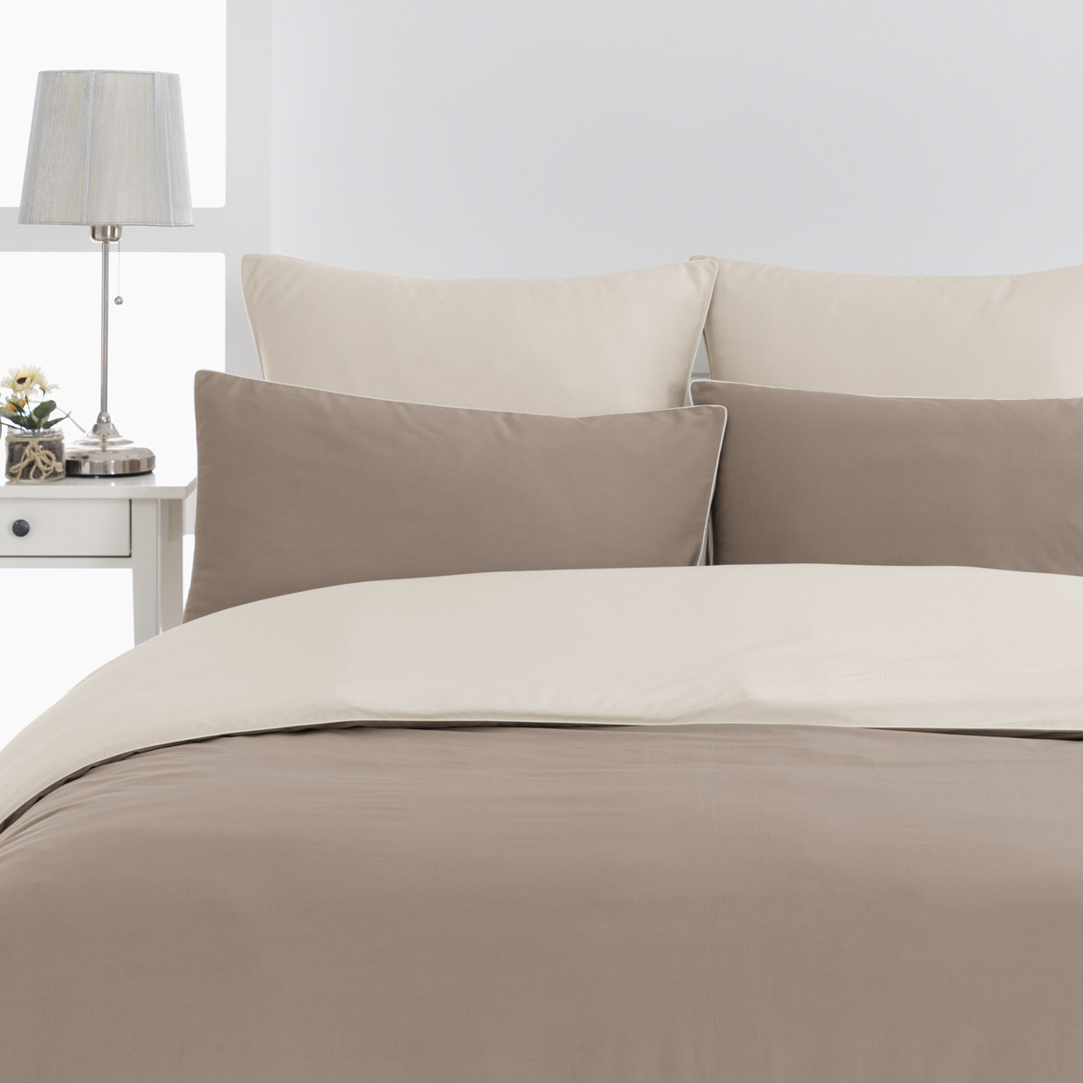 Housse de couette bicolore percale Taupe/Ficelle 140x200 cm