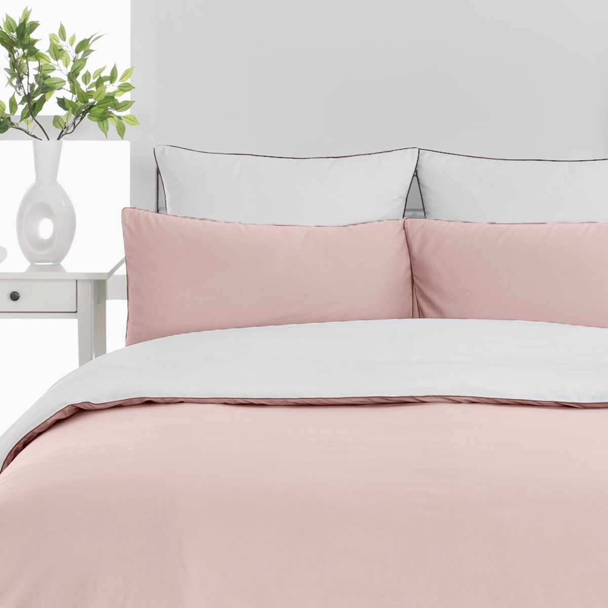 Housse de couette bicolore percale Rose Poudre/Blanc 240x220 cm
