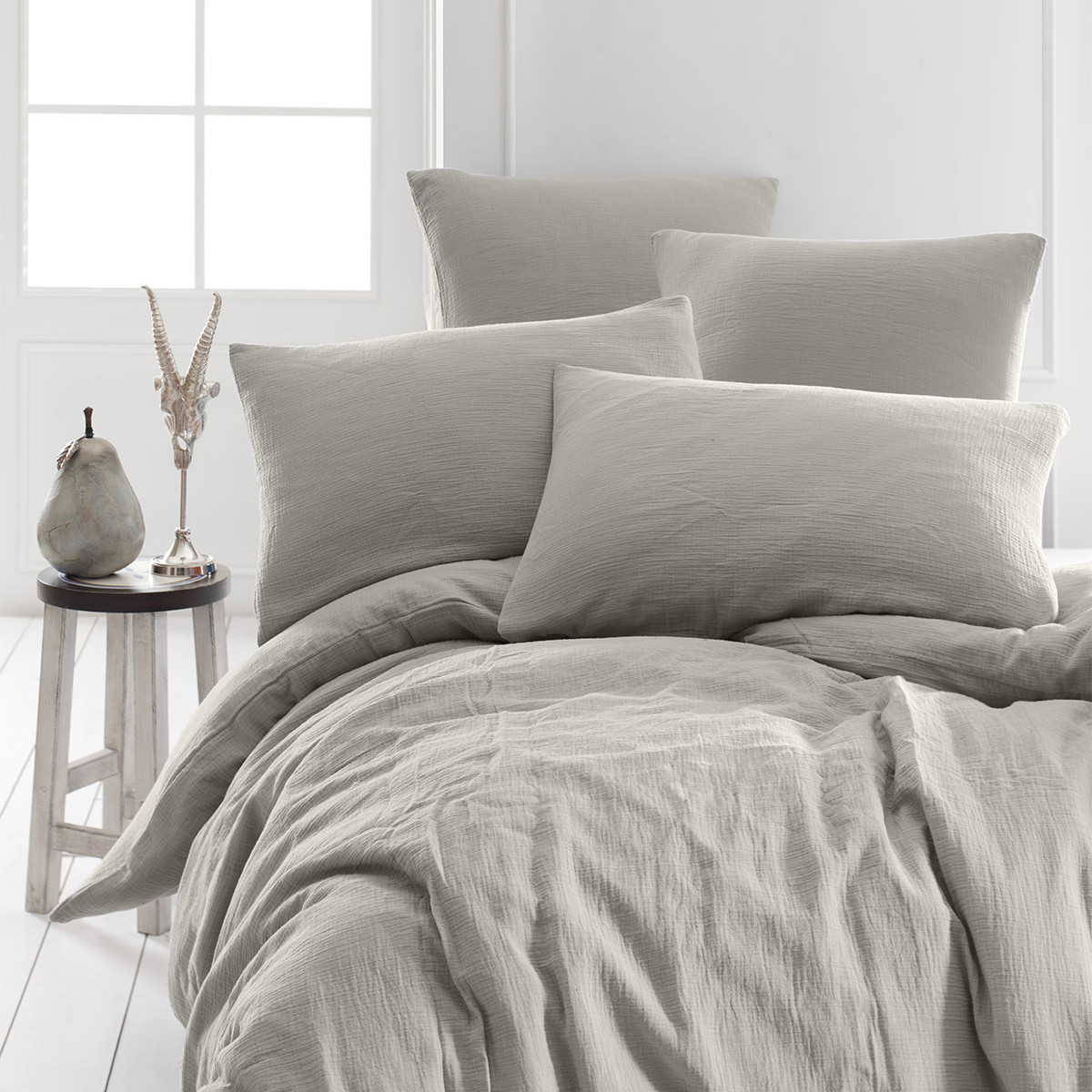 Housse de couette en gaze de coton  gris perle 260x240 cm