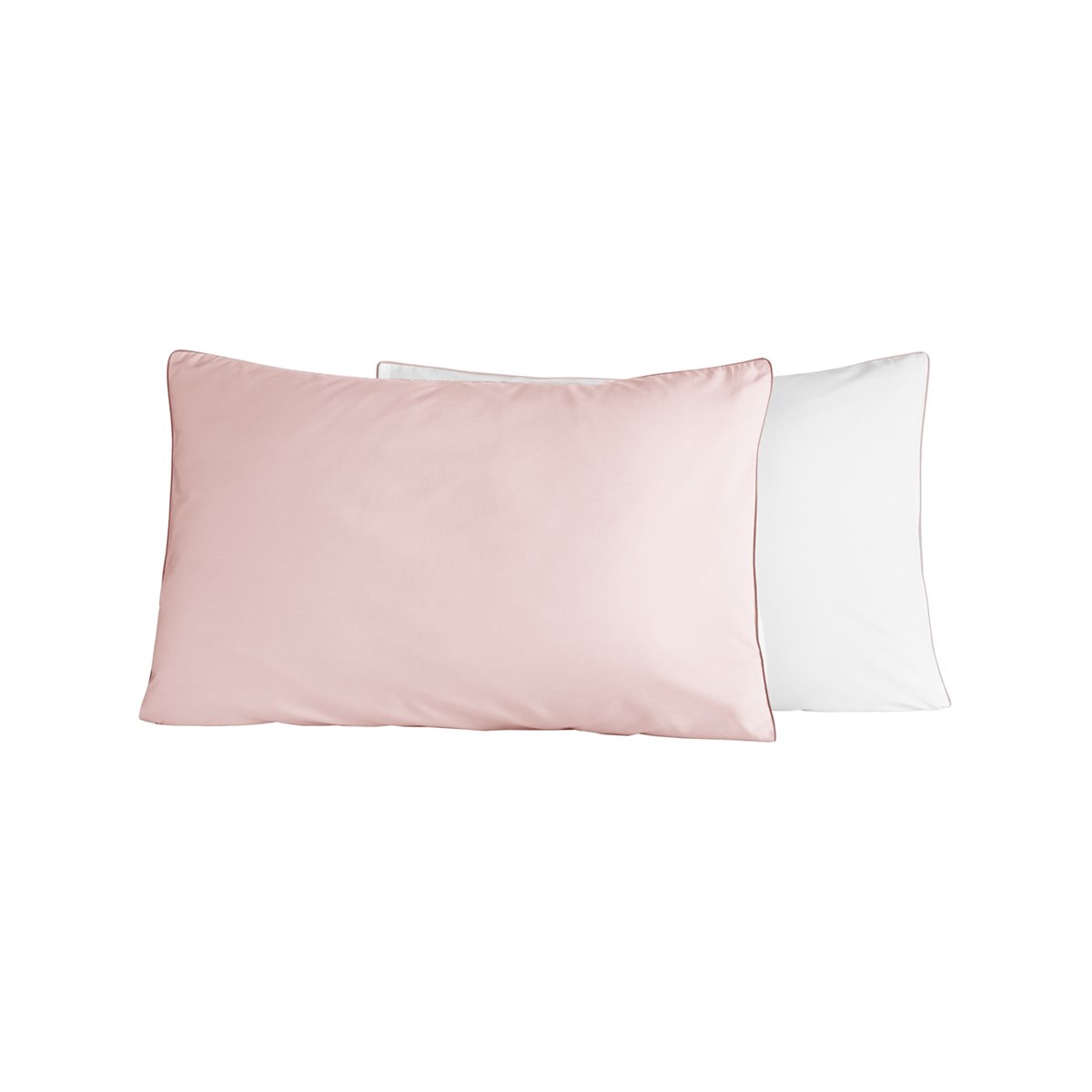 Lot de 2 taies d'oreiller bicolores Rose Poudre/Blanc 50x70 cm Lot de 2 taies d'oreiller bicolores Rose Poudre/Blanc 50x70 cm
