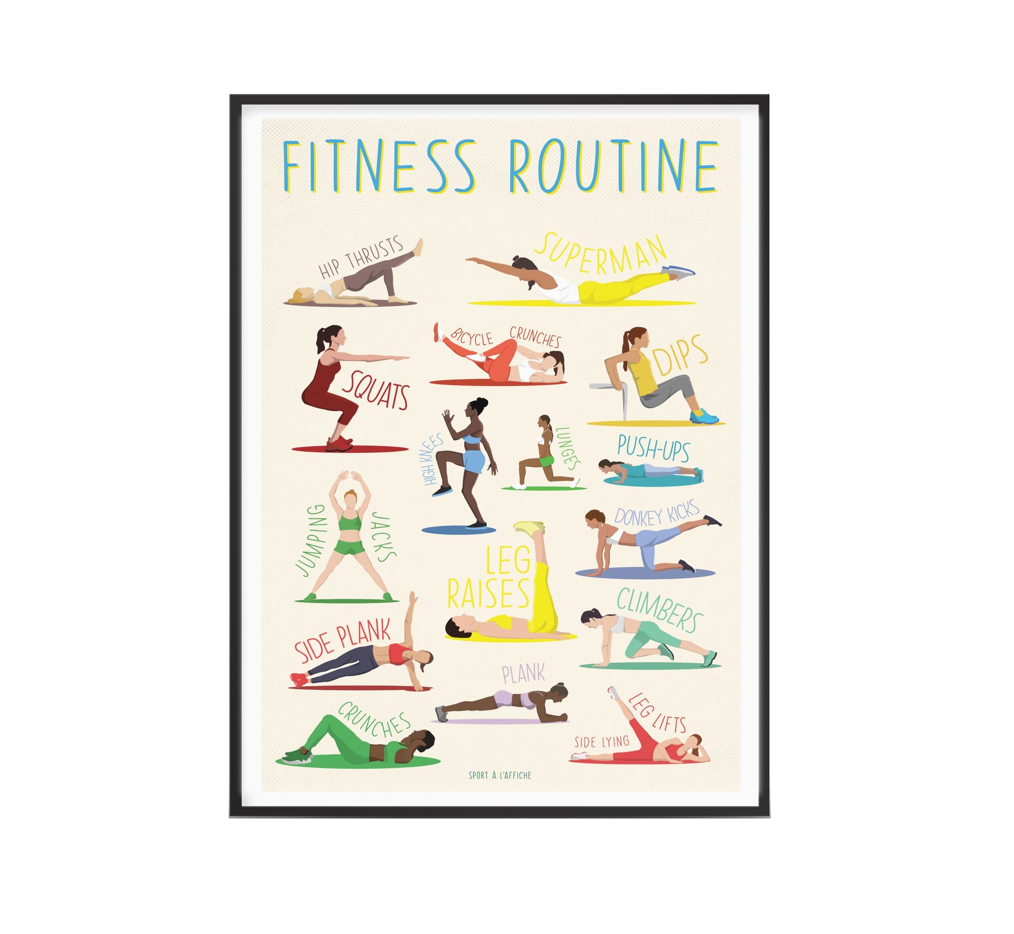 Affiche Fitness - Exercices Routine Fitness - 40 x 60 cm