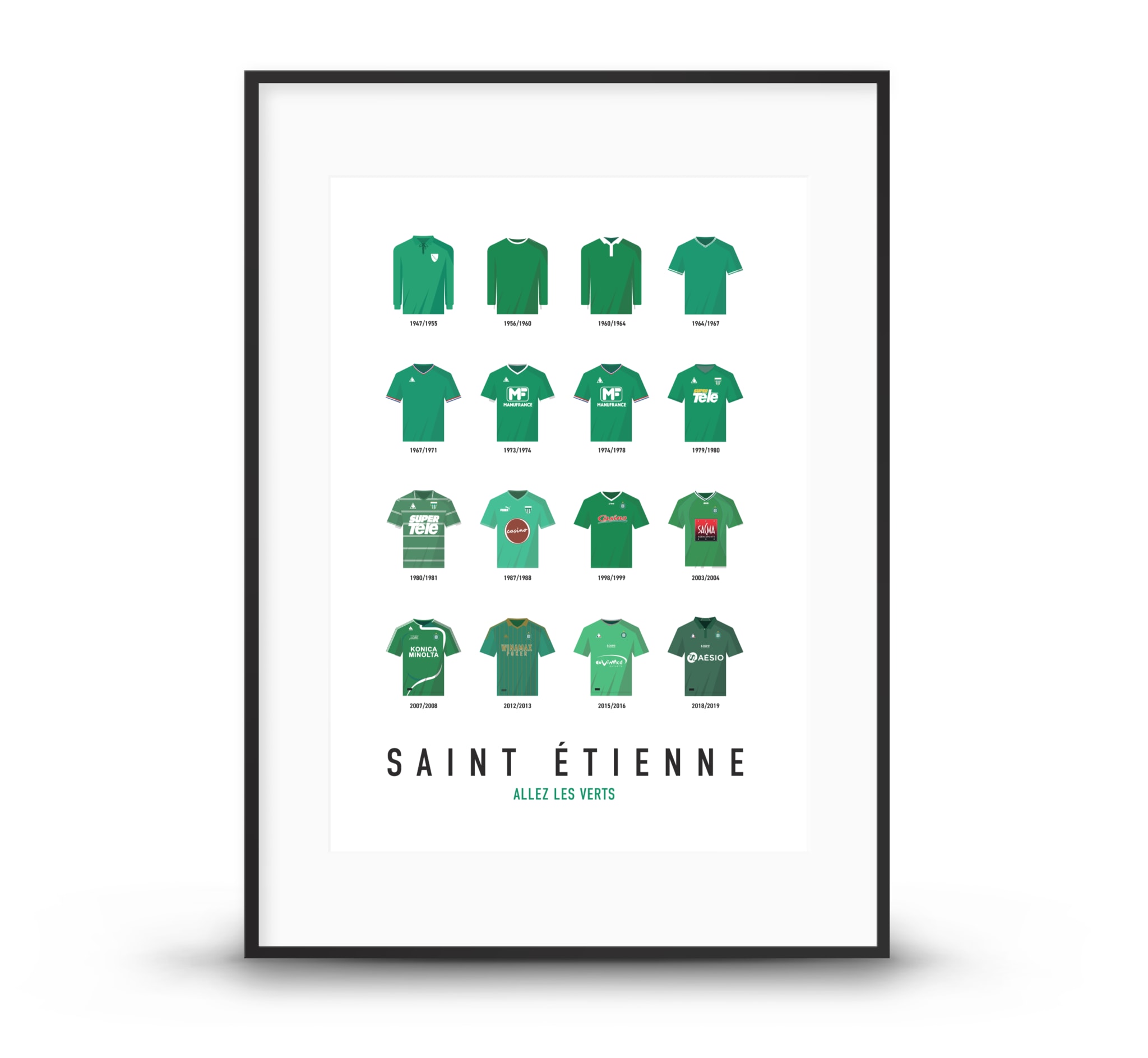 Affiche Football - Saint-Etienne Maillots Historiques 40 x 60 cm