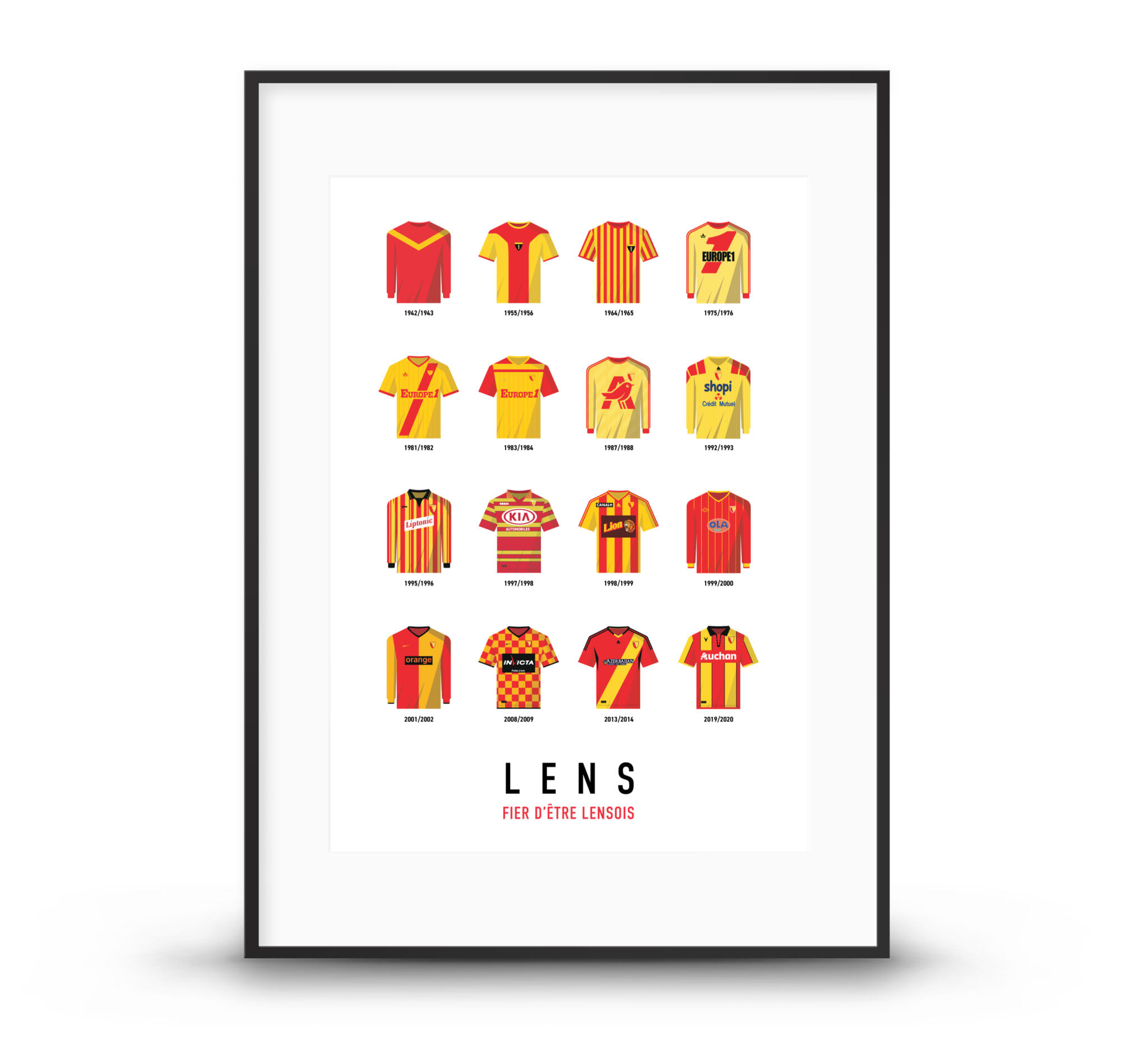 Affiche Football - Lens Maillots Historiques 40 x 60 cm