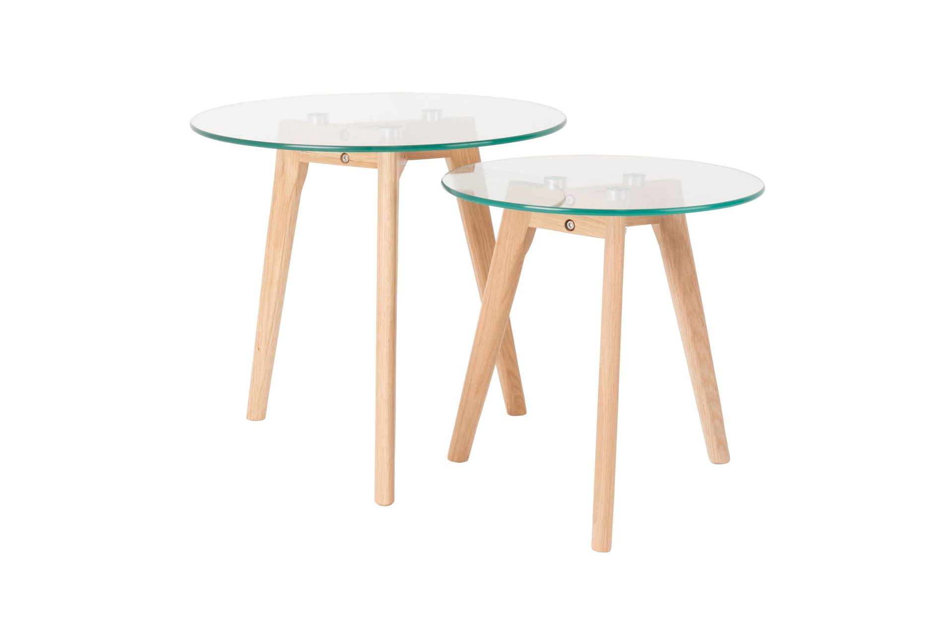 2 tables basses scandinaves verre et chêne 2 tables basses scandinaves verre et chêne