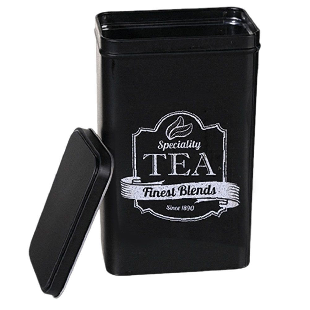 Boite métallique noire pour le thé