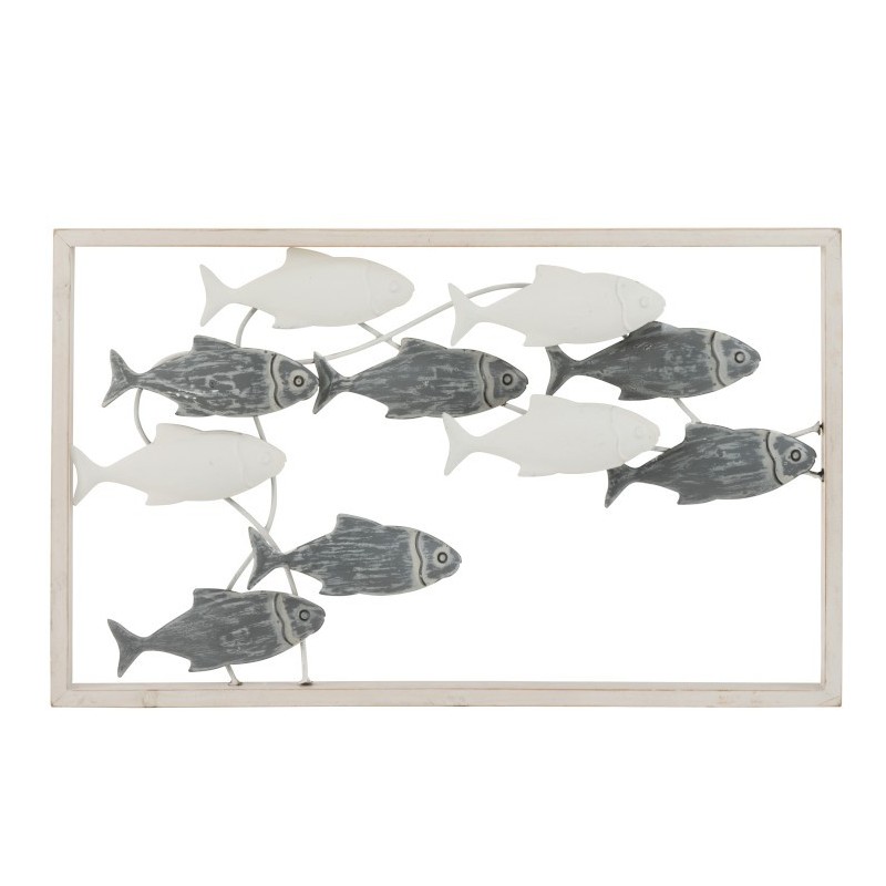 Décoration murale poisson nage métal/bois blanc/gris 50x30cm Décoration murale poisson nage métal/bois blanc/gris 50x30cm