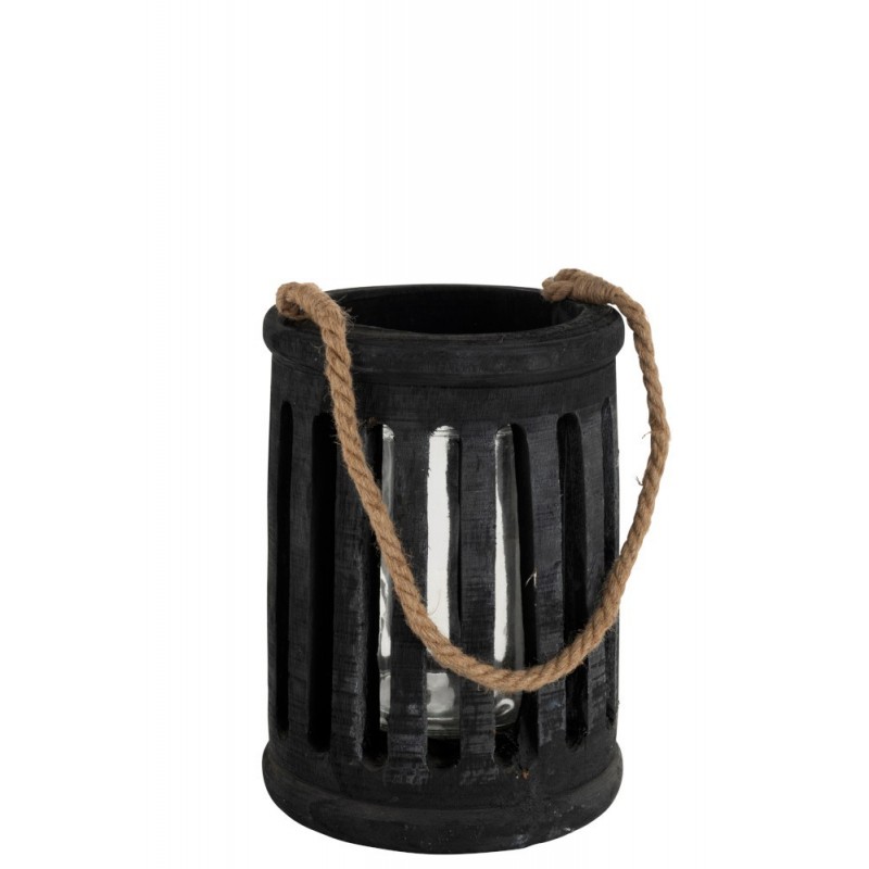 Lanterne cylindrique paulownia/corde noir H69cm Lanterne cylindrique paulownia/corde noir H69cm