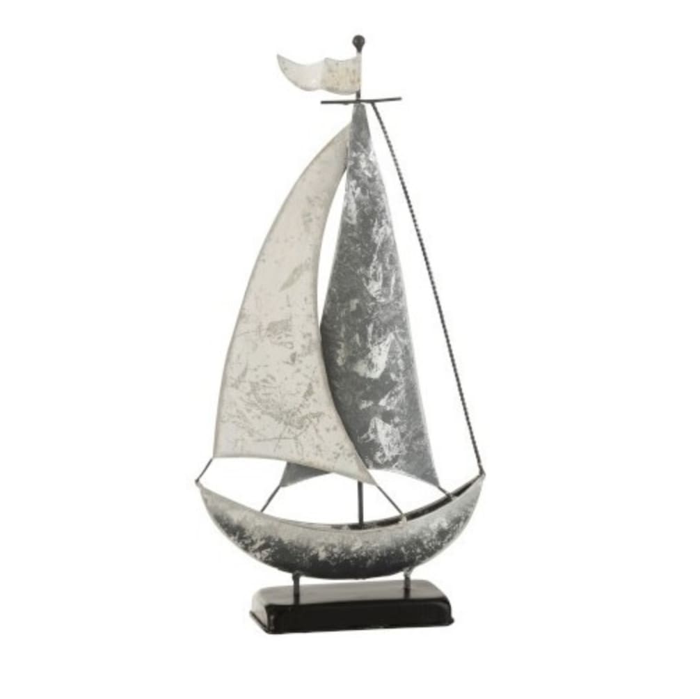 Décoration sur pied voilier métal blanc/gris H46cm Décoration sur pied voilier métal blanc/gris H46cm