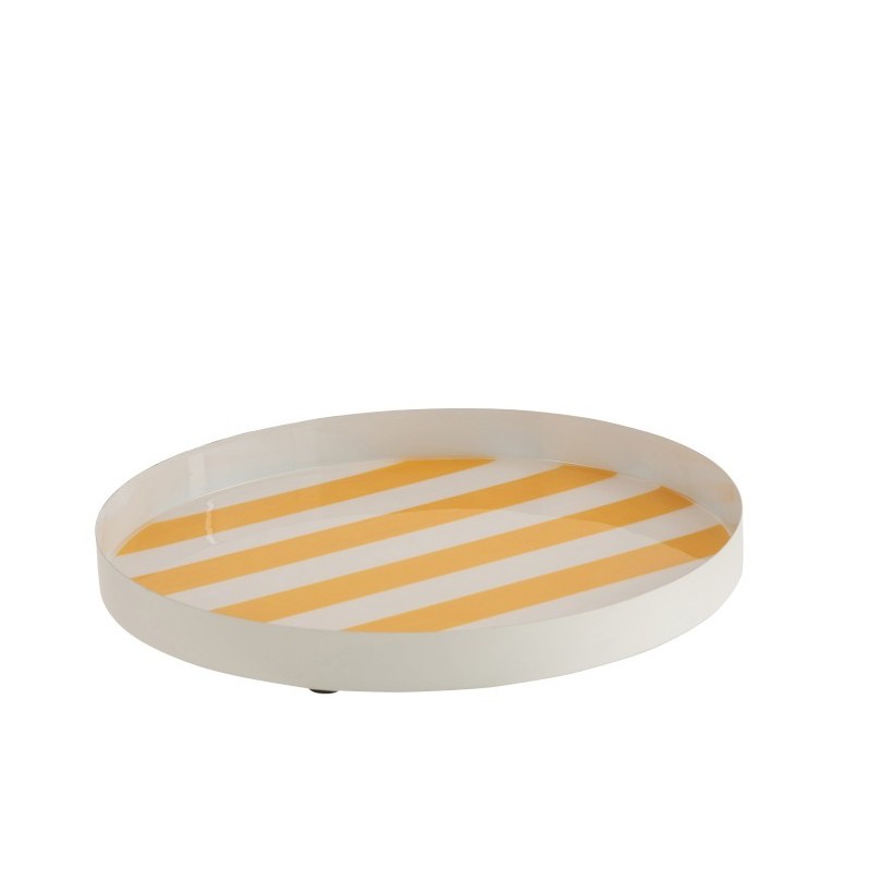 Plateau métal laque blanc/jaune D30,5cm