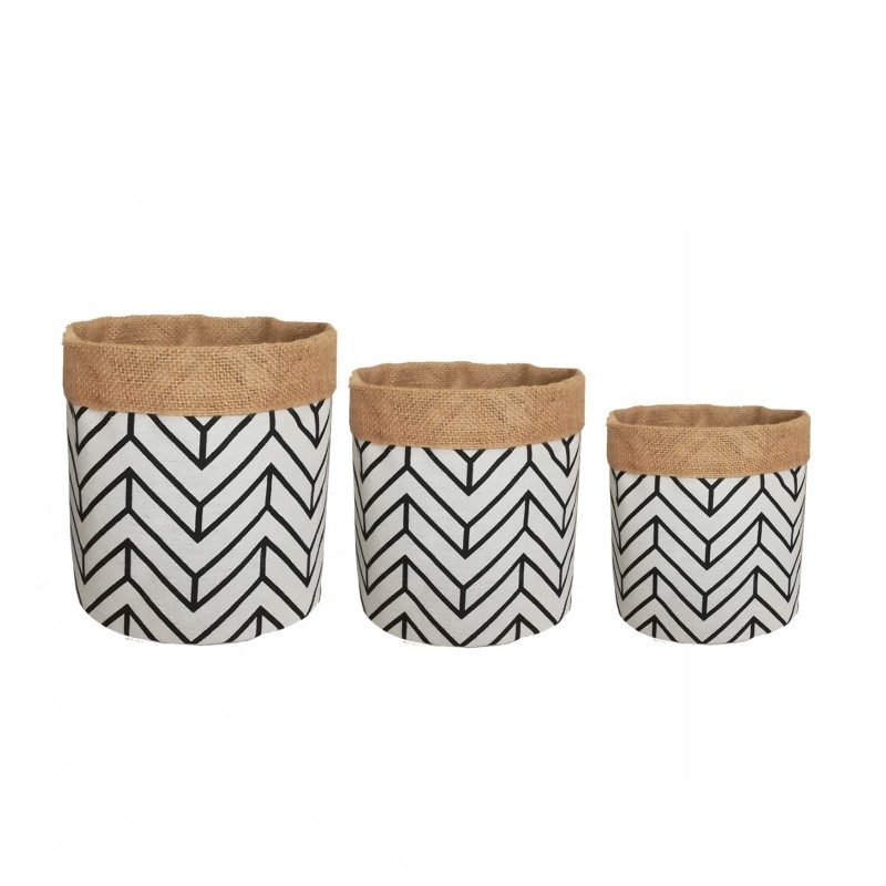 3 Cache-pots paniers en tissu décor géométrique et jute D16/18/20cm 3 Cache-pots paniers en tissu décor géométrique et jute D16/18/20cm