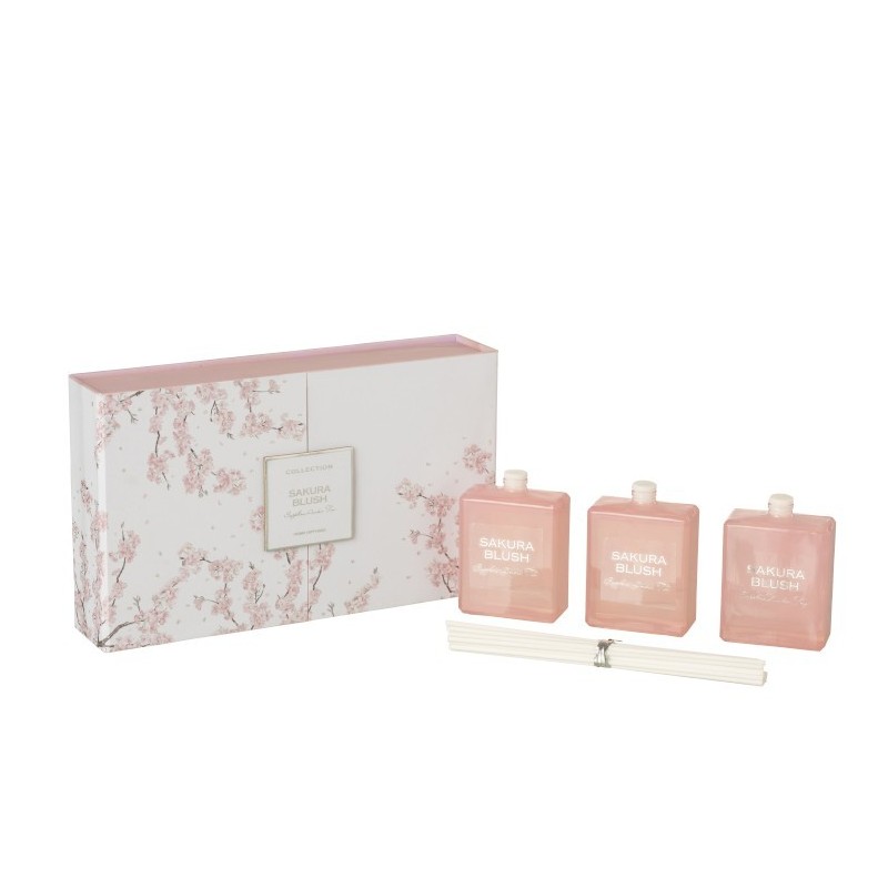 Boîte 3 huiles parfumée rose clair H13,3cm