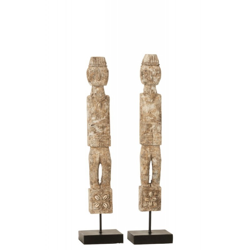 Personnage sur pied bois albasia gris H46cm - Lot de 2 Personnage sur pied bois albasia gris H46cm - Lot de 2