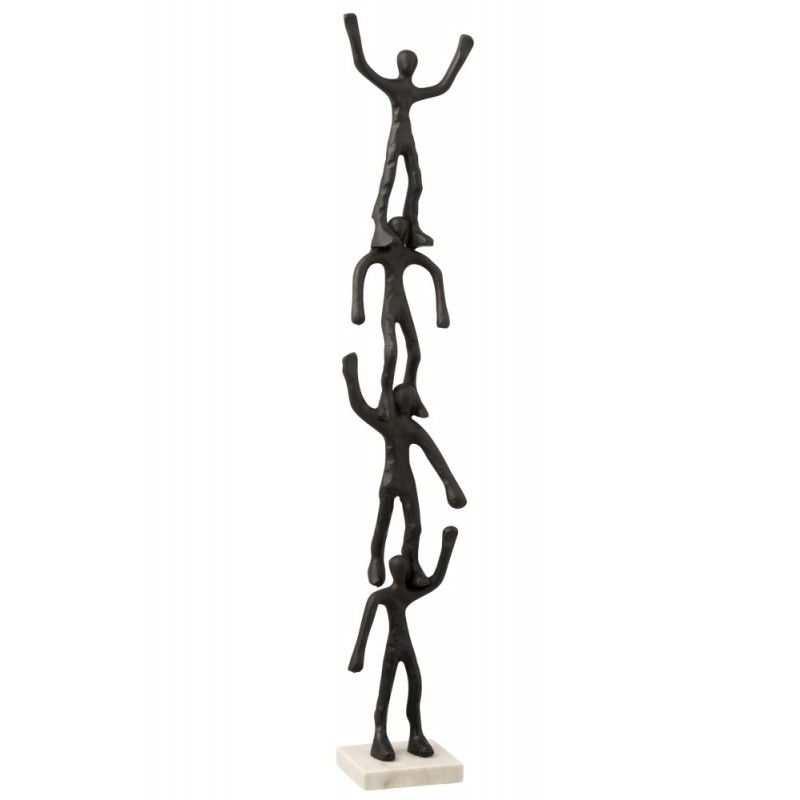Pyramide 4 personnages aluminium/marbre noir/blanc H74cm Pyramide 4 personnages aluminium/marbre noir/blanc H74cm