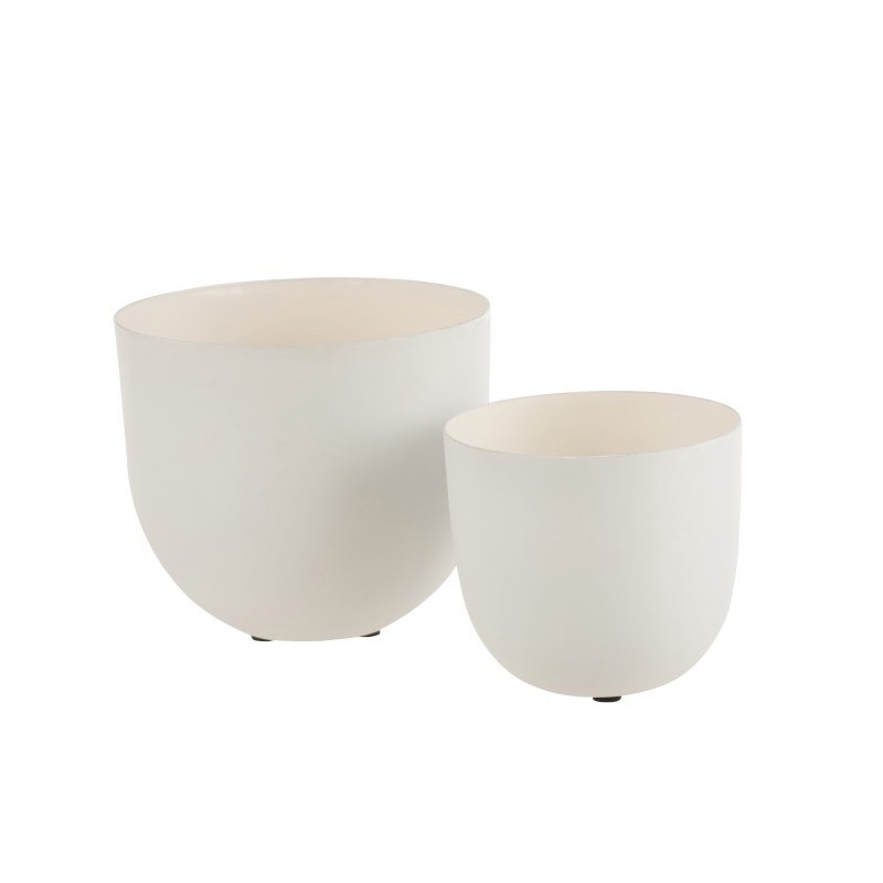 Set 2 bols métal laqué blanc H18cm Set 2 bols métal laqué blanc H18cm