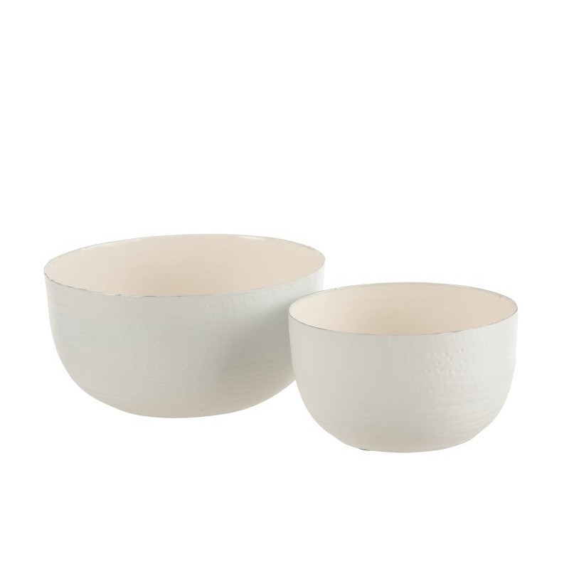 Set 2 bols métal laqué blanc H10cm Set 2 bols métal laqué blanc H10cm