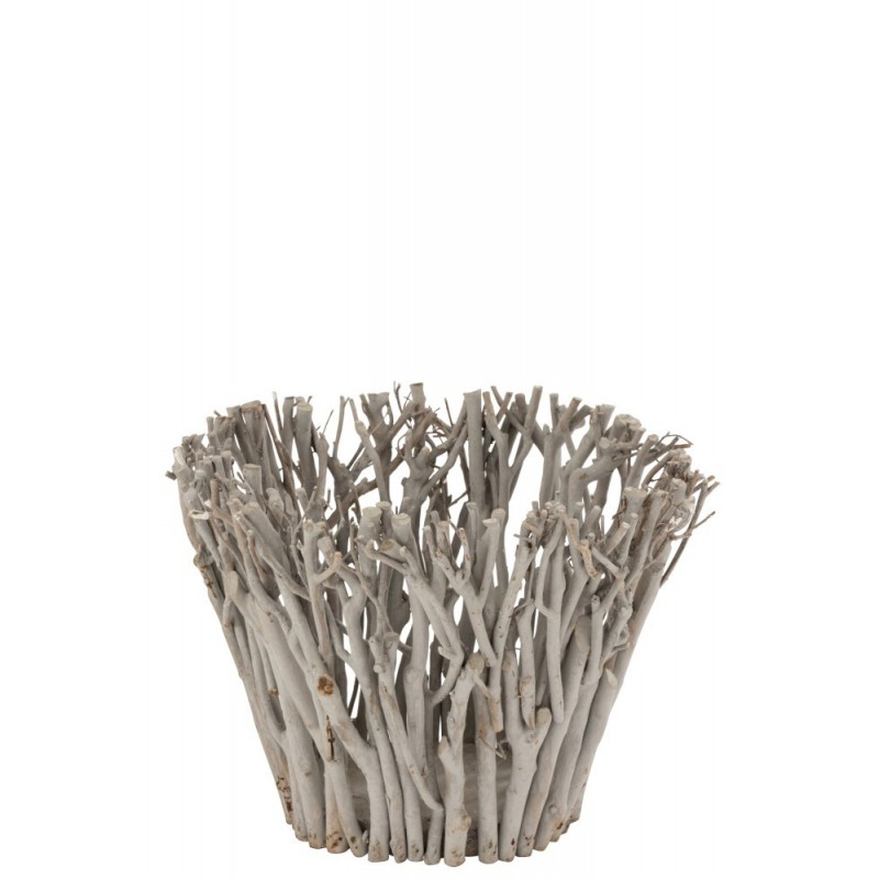 Bougeoir branches avec verre bois gris H30cm Bougeoir branches avec verre bois gris H30cm