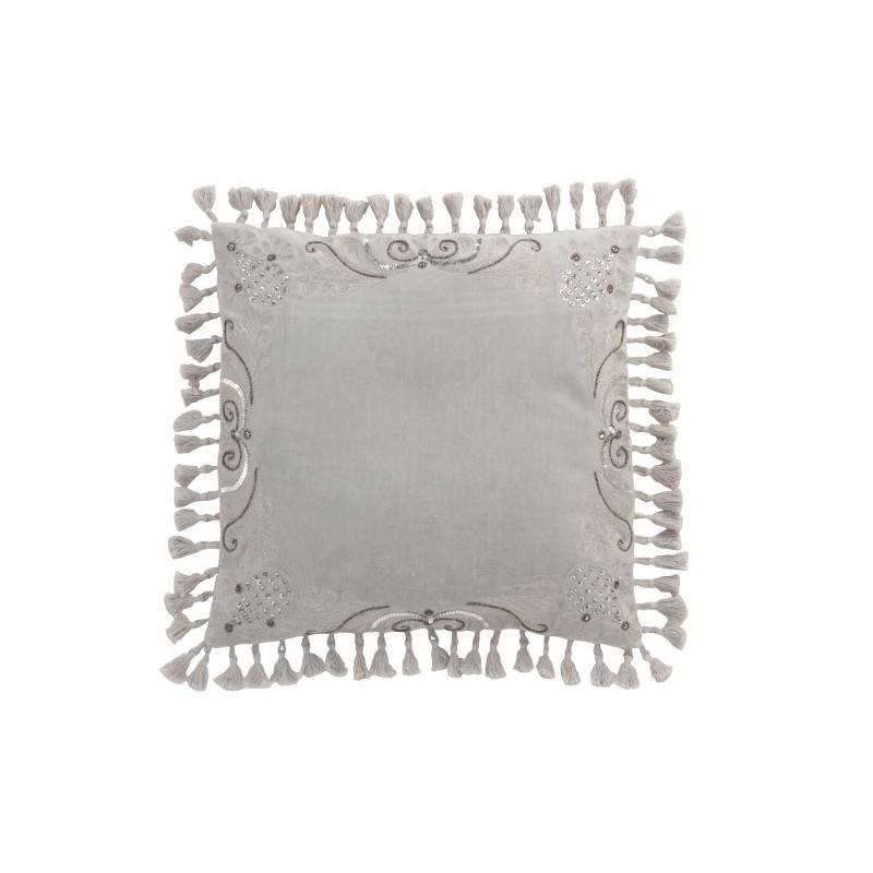 Coussin Marocain bords floches velours gris 45x45 Coussin Marocain bords floches velours gris 45x45