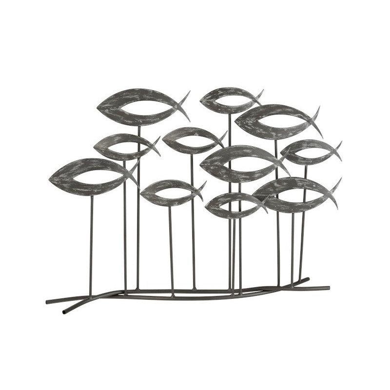 Décoration sur pied poissons ouverts métal gris H49cm Décoration sur pied poissons ouverts métal gris H49cm