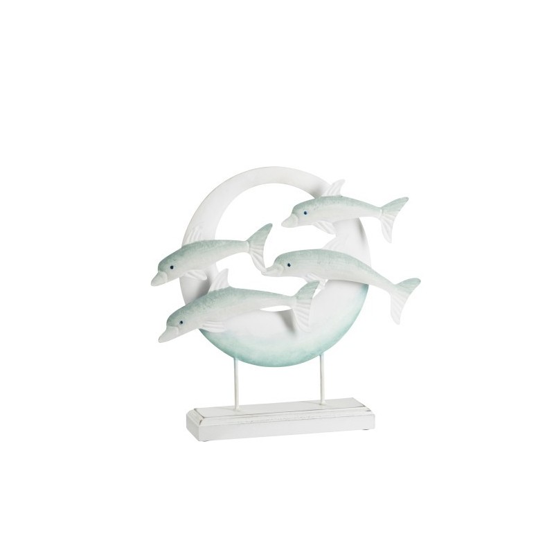 Dauphins sur pied cercle métal blanc/bleu H41cm Dauphins sur pied cercle métal blanc/bleu H41cm