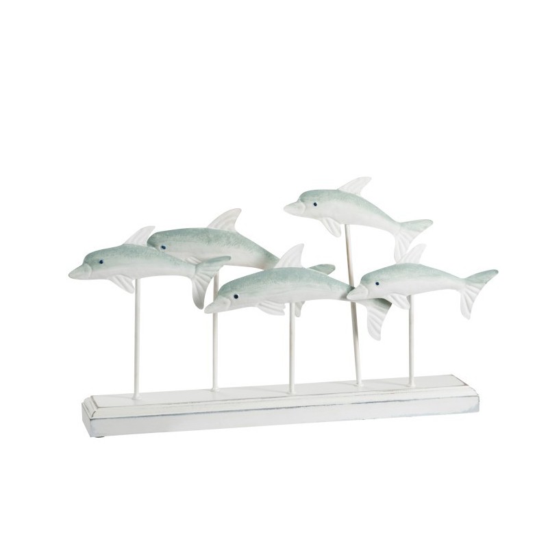 Dauphins sur pied métal blanc/bleu H31,5cm Dauphins sur pied métal blanc/bleu H31,5cm