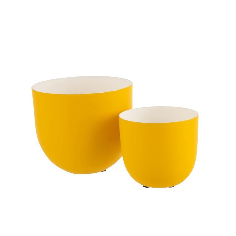 Set 2 bols métal laqué blanc/jaune H15cm Set 2 bols métal laqué blanc/jaune H15cm