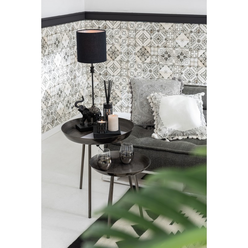 Set de 3 tables gigognes plateau rond métal mat gris foncé H56cm Set de 3 tables gigognes plateau rond métal mat gris foncé H56cm