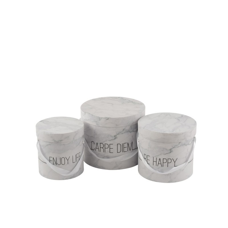 Set de 3 boîtes hautes blanc/argent H23cm Set de 3 boîtes hautes blanc/argent H23cm
