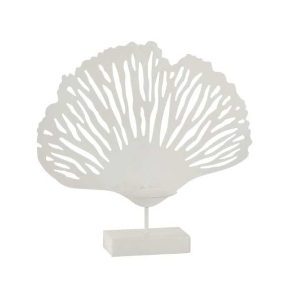 Bougeoir feuille métal blanc H37,5cm Bougeoir feuille métal blanc H37,5cm