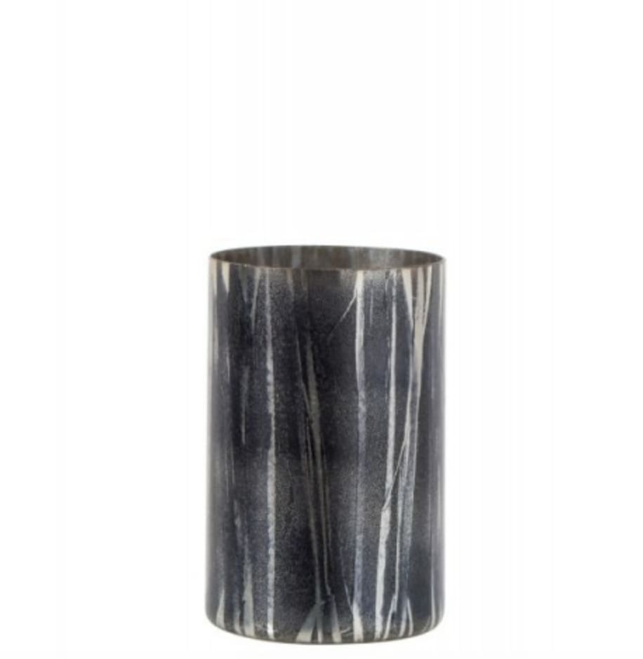 Vase cylindrique rugueux verre noir/gris H20cm