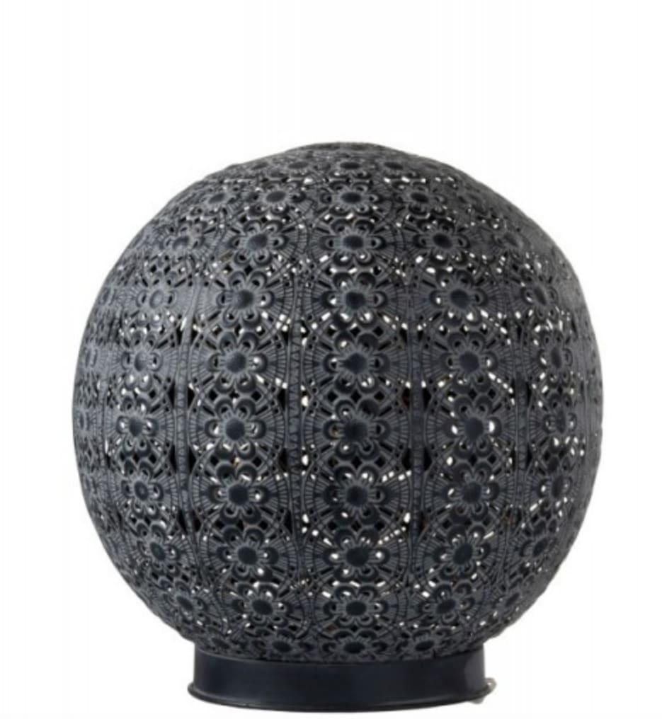 Lampe Led boule orientale pile métal noir H29cm