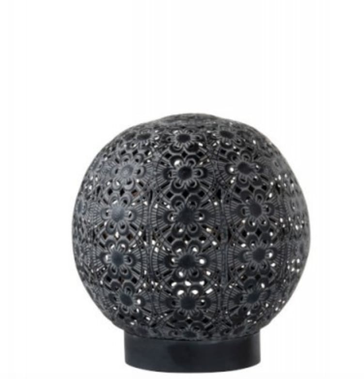 Lampe Led boule orientale pile métal noir H18cm