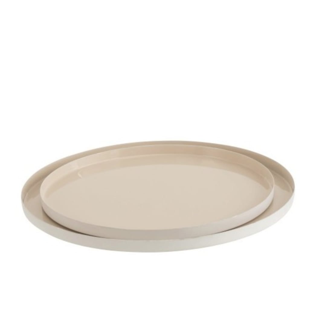 Plats métal laqué beige - Lot de 2