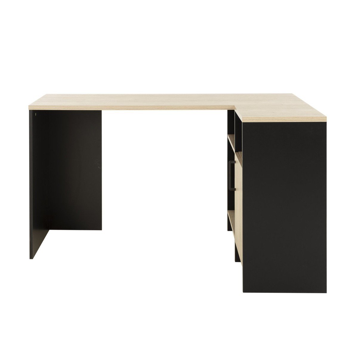 Bureau d'angle industriel avec 3 niches et 1 porte - Noir Bureau d'angle industriel avec 3 niches et 1 porte - Noir