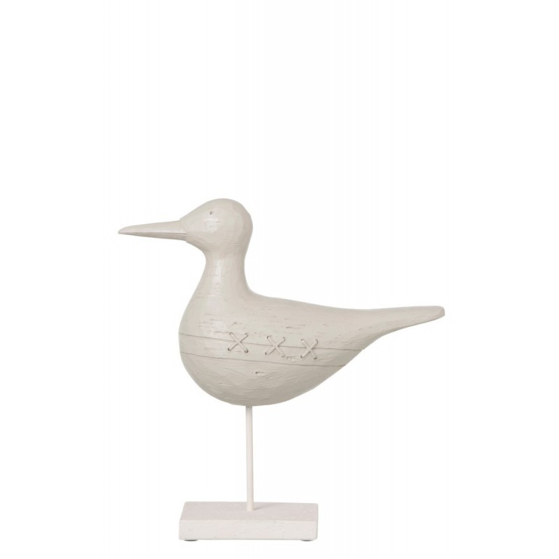 Oiseau sur pied résine blanc H31cm Oiseau sur pied résine blanc H31cm
