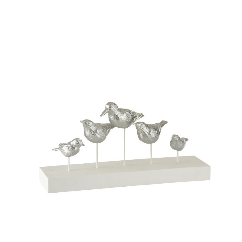 Oiseaux sur pied résine argent H17,4cm Oiseaux sur pied résine argent H17,4cm