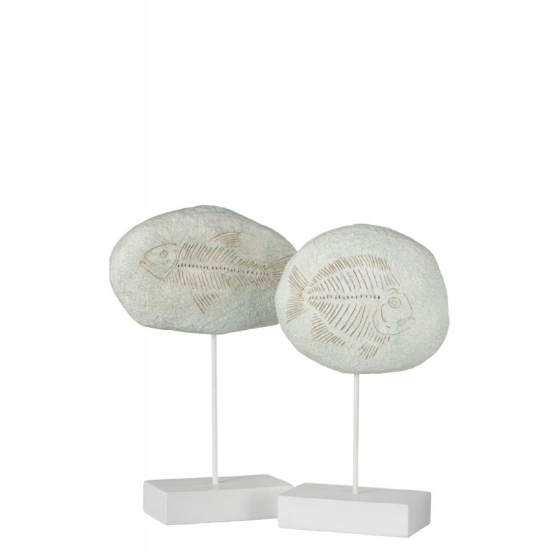 Fossiles poissons sur pied résine blanc H37cm - Lot de 2 Fossiles poissons sur pied résine blanc H37cm - Lot de 2