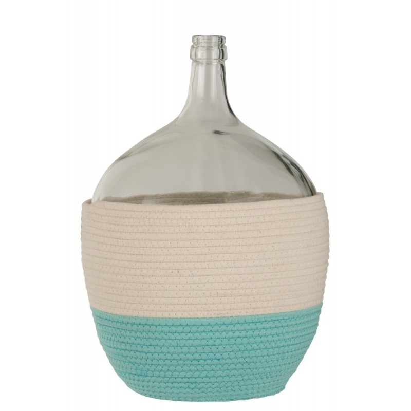 Bouteille coton/verre blanc/azur H53cm Bouteille coton/verre blanc/azur H53cm