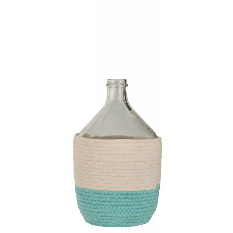 Bouteille coton/verre blanc/azur H40cm Bouteille coton/verre blanc/azur H40cm